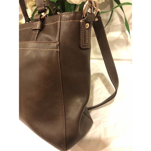 Coach Chelsea BROWN Leather Tote Bag with a Satchel #F14015 (PU500 - Picture 4 of 12